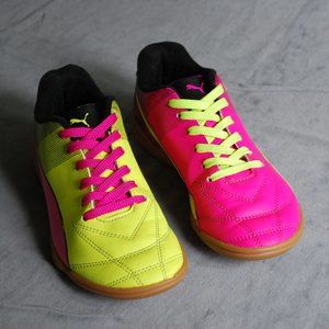 Puma Indoor Soccer Shoes Neon Pink & Yellow Youth 4.5
